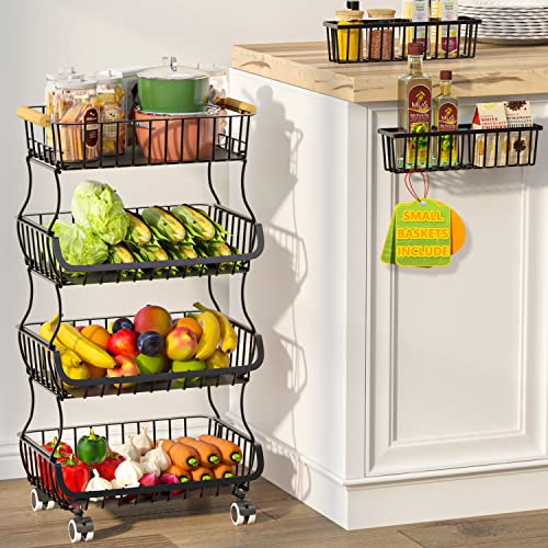 Tribesigns Wood Fruit Vegetable Storage Rack Stand,4-Tier Stackable Fruit  Basket Organizer Rack for Kitchen and supermarket, Potato and Onion Storage