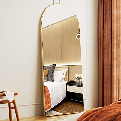 ZMYCZ Full Length Mirror, 65"x22" Floor Mirror with Stand Hanging or Leaning, Arched Freestanding Mirror, Large Wall Mounted Mirror with Thin Wood Frame, Dressing Body Mirror for Bedroom (Gold)