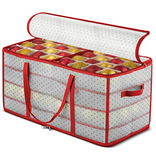 ZOBER Plastic Christmas Ornament Storage Box Large with 2-Sided Dual-Zipper Closure