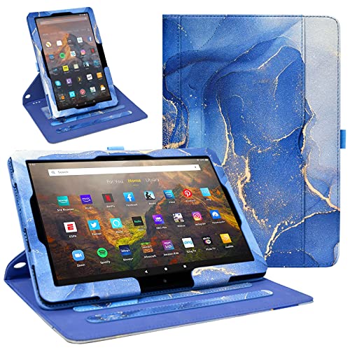 ZoneFoker Kindle Fire HD 10 Tablet Cover Case with Multi-Angle Viewing Stand - Marble Gray Blue