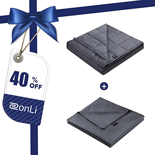 ZonLi Bundle Weighed Blanket (80"X87", 20lbs, 100% Cotton, Dark Grey) with Cotton Duvet Cover (80"X87", 100% Cotton, Dark Grey)