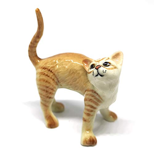 ZOOCRAFT Ceramic Cat Figurine Collectible Stretching Brown Kitty Hand Painted Animal Miniature Home Decor