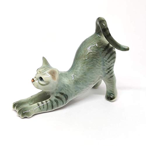 ZOOCRAFT Collectible Cat Figurine Ceramic Pottery Miniature Gray Hand-Painted Figure