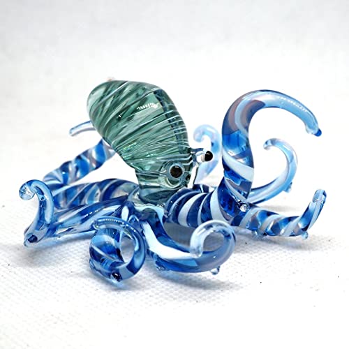 ZOOCRAFT Sea Octopus Glass Figurine Ornament Decor Gift Miniature Hand Blown Blue Coastal Style Home Collectible
