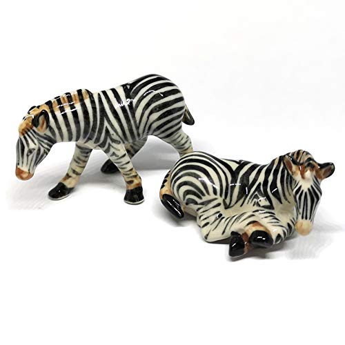 ZOOCRAFT Zebra Figurine Ceramic Gift Collectibles Hand Painted Terrarium Garden Decor Set of 2