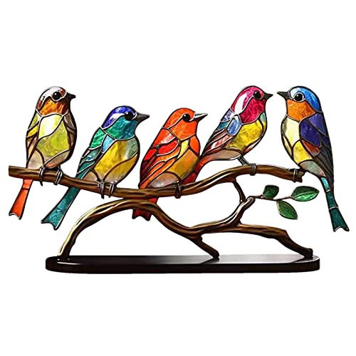 ZUKPUMNE Bird Desk Ornament, Birds On Branch Desktop Ornaments, Bird Statue Ornaments, Birds Statues Gold Home Decor, Bird Figurines Hand Carved Painted Wooden Statues for Home