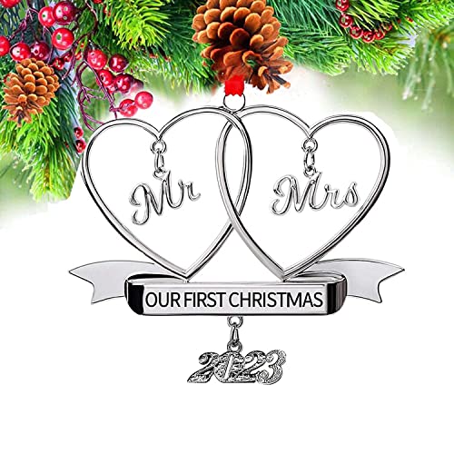 ZUNON First Christmas Engaged Ornaments 2023 Our First Christmas New Home Married Wedding Decoration 3" Ornament (Silver)