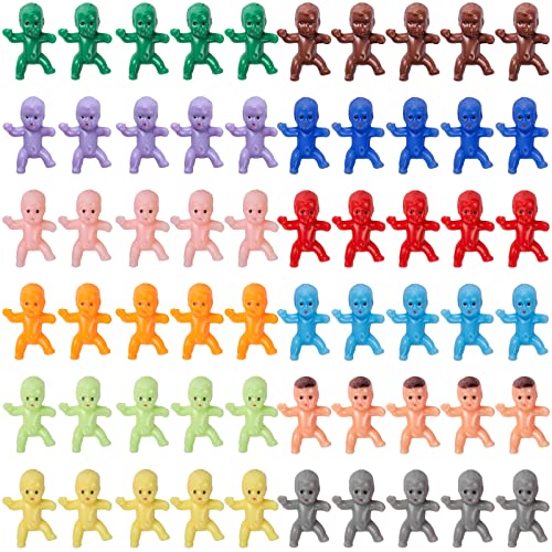 ZZYFGH 60 Mini Plastic Little Babies 12 Colors Tiny Figurines for Baby Shower Ice Cube Game, Bulk Small King Cake Dolls 1 Inch