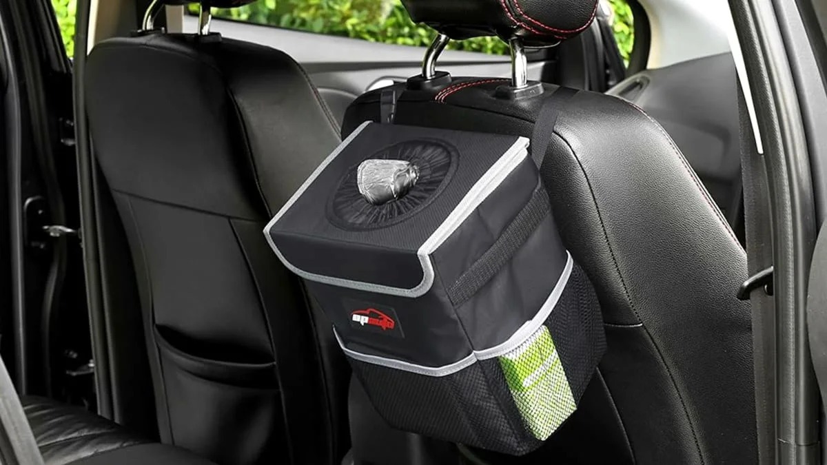 Haussimple Car Trash Can Spill-Proof Garbage Bin Auto Interior Organizer  with Stabilty Flap (Black)