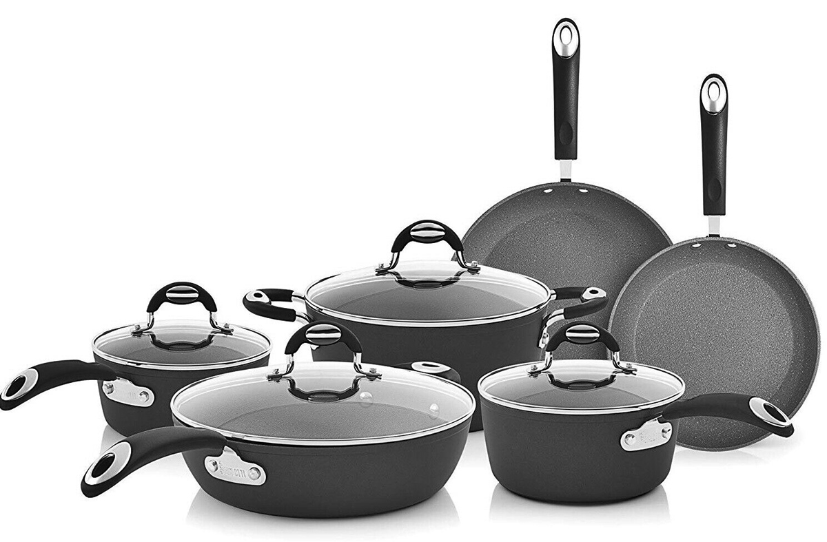 Bialetti Impact Non-stick Heavy Gauge Oven Safe 10 Piece Cookware Set, Gray  