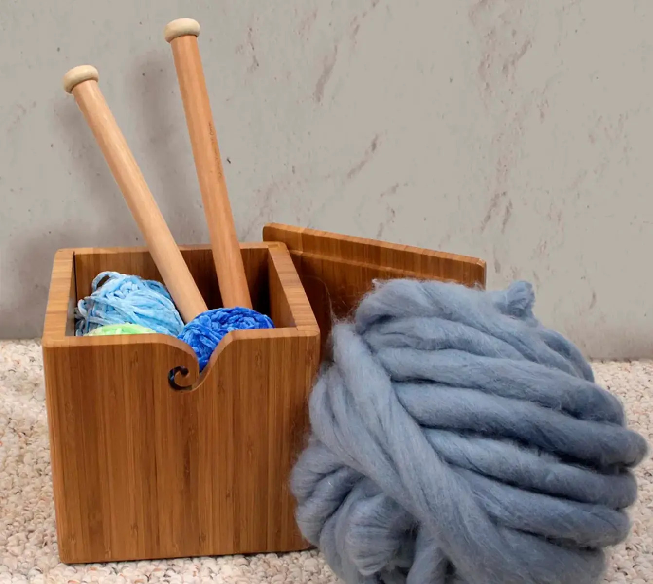 Double Yarn Bowl Caddy for Knitting and Crochet with Scissor