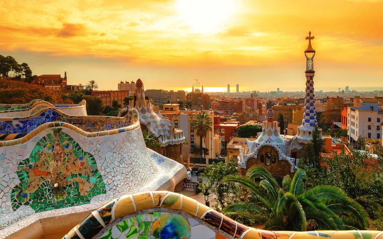 View of the city from Park Guell in Barcelona, Spain