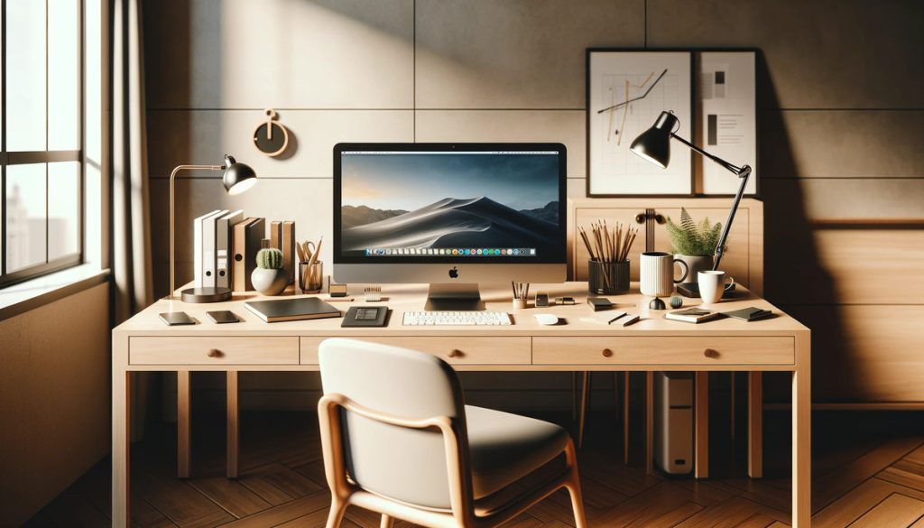 a work table with an iMac